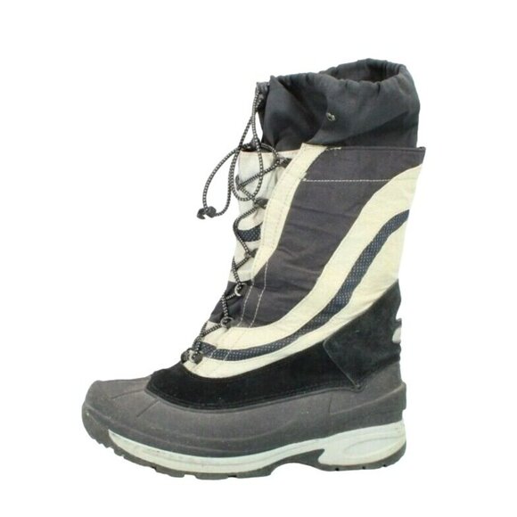 LL Bean Black Nylon Lace Up Waterproof Knee High Snow Boots Size 8 - Picture 1 of 8